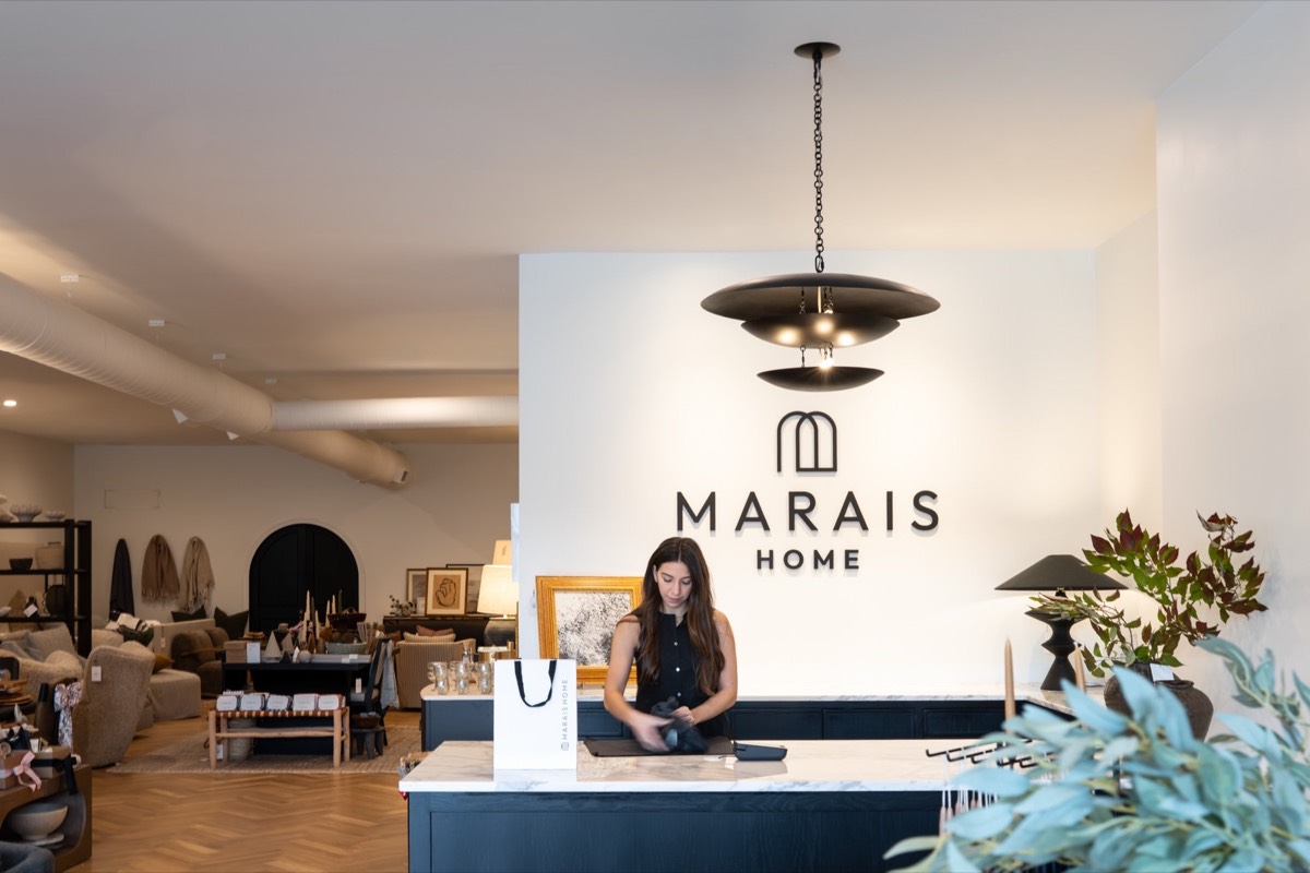 Katie DesMarais at the counter inside the Marais Home showroom in Chevy Chase, Lexington